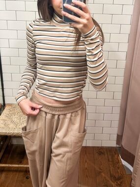 Free People FP Movement Up In The Air Matching Set - Sandy / Navy Stripe - NWT